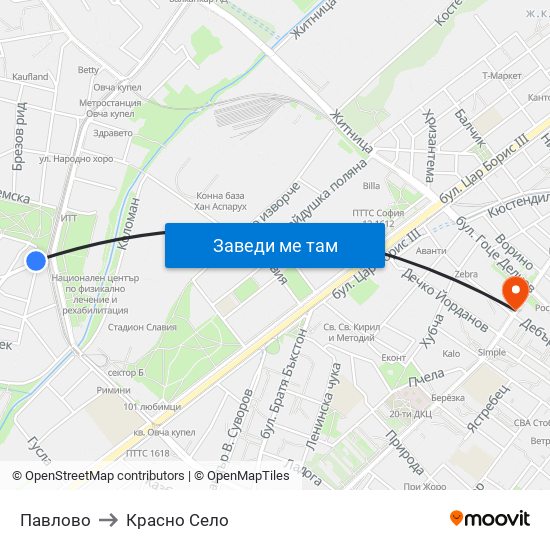 Павлово to Красно Село map
