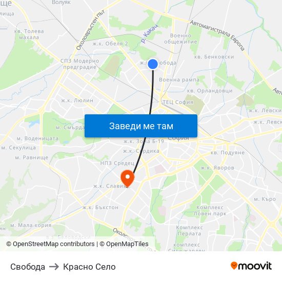Свобода to Красно Село map