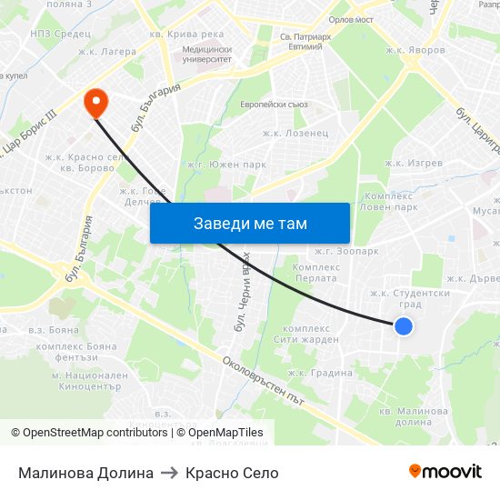 Малинова Долина to Красно Село map