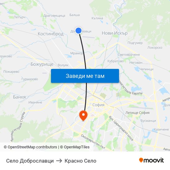 Село Доброславци to Красно Село map