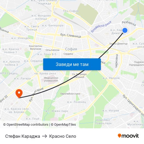 Стефан Караджа to Красно Село map