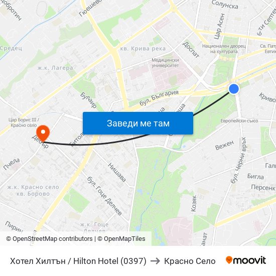 Хотел Хилтън / Hilton Hotel (0397) to Красно Село map