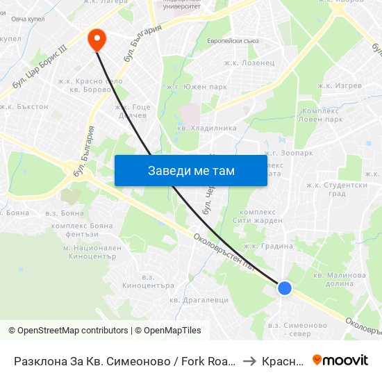 Разклона За Кв. Симеоново / Fork Road To Simeonovo Qr. (1459) to Красно Село map