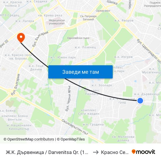 Ж.К. Дървеница / Darvenitsa Qr. (1012) to Красно Село map