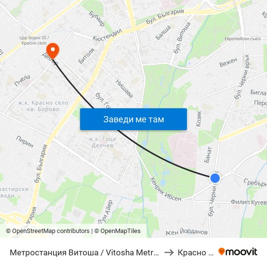 Метростанция Витоша / Vitosha Metro Station (2654) to Красно Село map