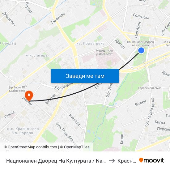 Национален Дворец На Културата / National Palace Of Culture (1139) to Красно Село map
