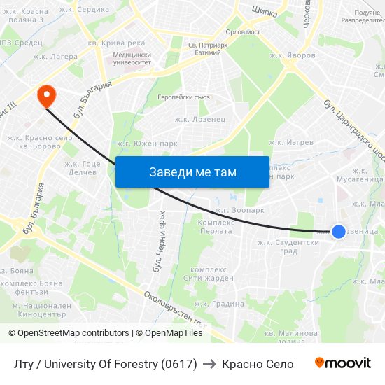 Лту / University Of Forestry (0617) to Красно Село map