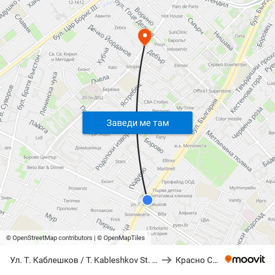 Ул. Т. Каблешков / T. Kableshkov St. (2211) to Красно Село map