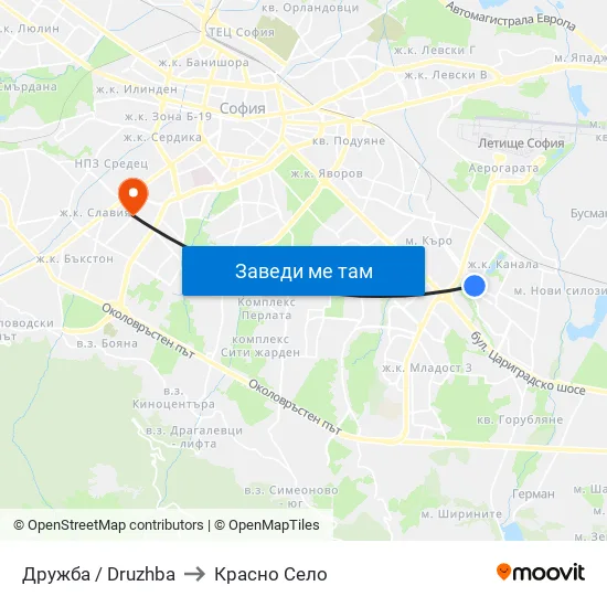 Дружба / Druzhba to Красно Село map