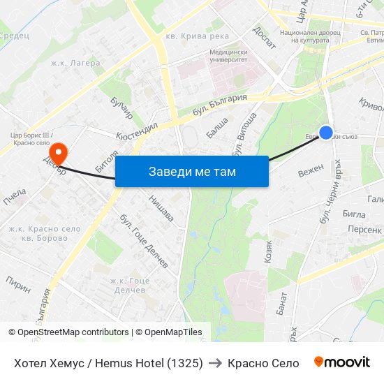 Хотел Хемус / Hemus Hotel (1325) to Красно Село map