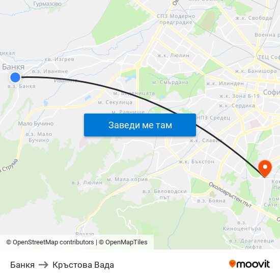 Банкя to Кръстова Вада map