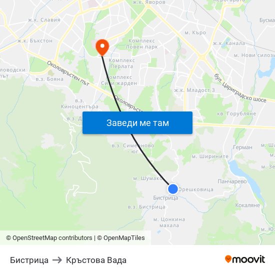 Бистрица to Кръстова Вада map