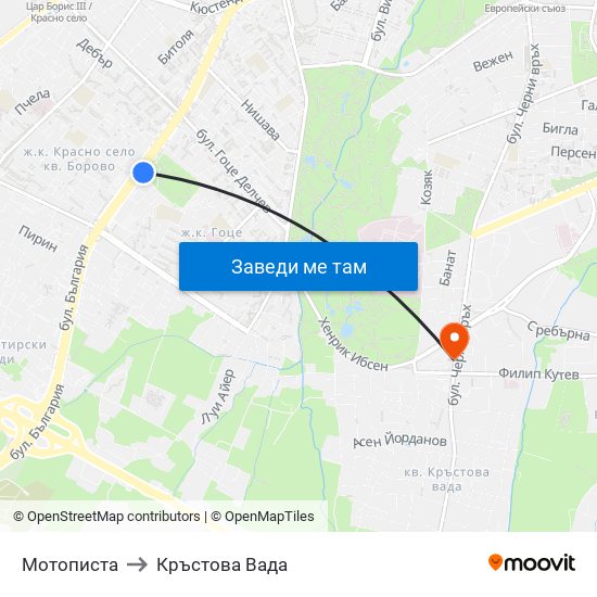 Мотописта to Кръстова Вада map