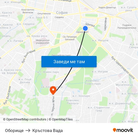 Оборище to Кръстова Вада map