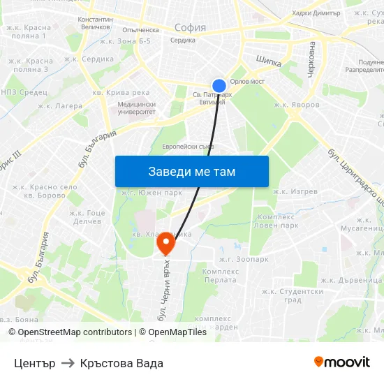 Център to Кръстова Вада map