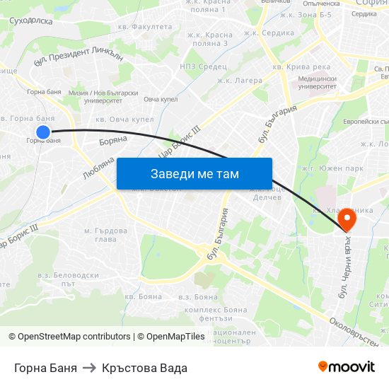 Горна Баня to Кръстова Вада map