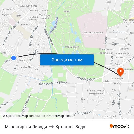 Манастирски Ливади to Кръстова Вада map