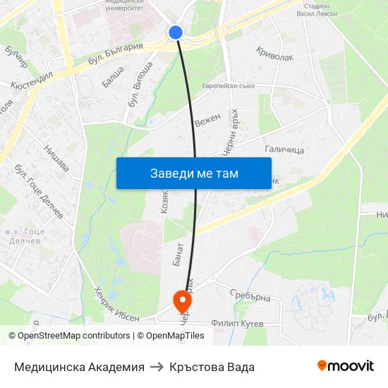 Медицинска Академия to Кръстова Вада map