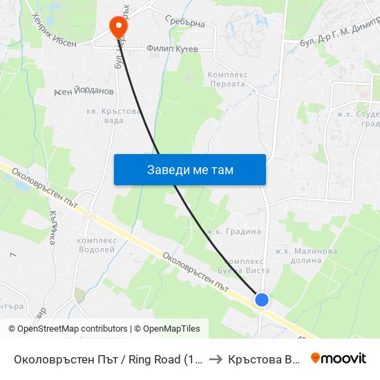 Околовръстен Път / Ring Road (1175) to Кръстова Вада map