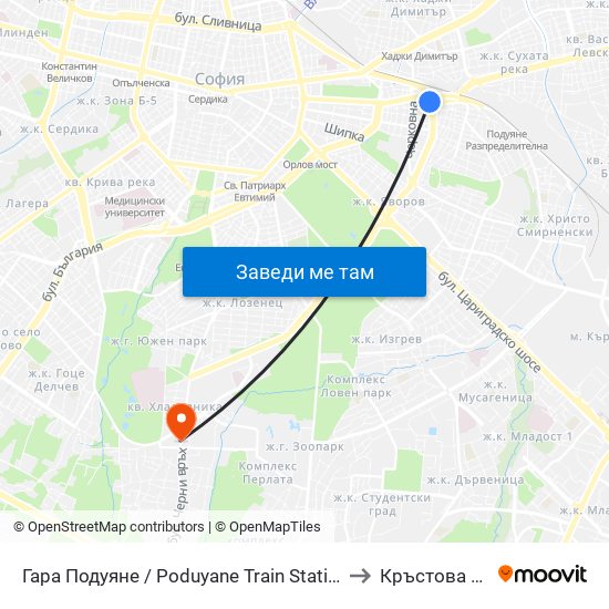 Гара Подуяне / Poduyane Train Station (0468) to Кръстова Вада map