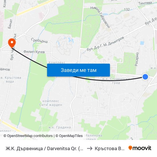 Ж.К. Дървеница / Darvenitsa Qr. (0801) to Кръстова Вада map
