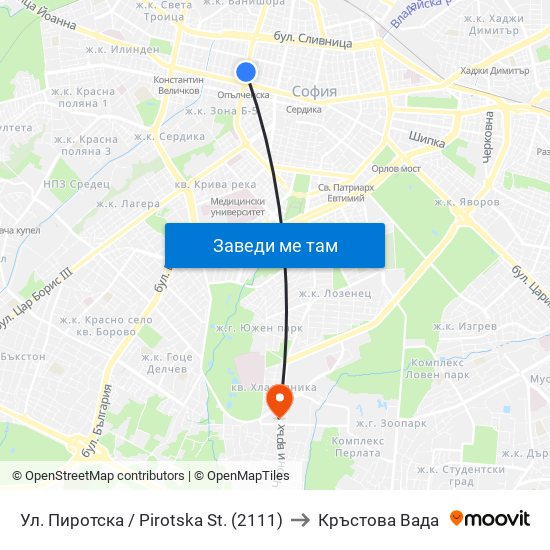 Ул. Пиротска / Pirotska St. (2111) to Кръстова Вада map