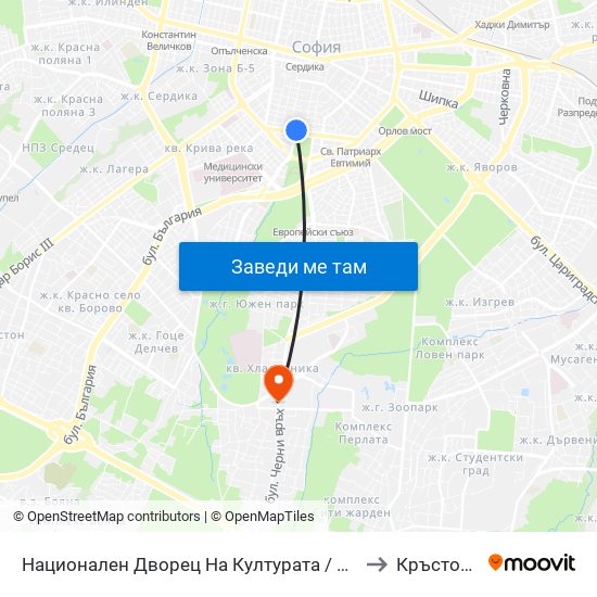 Национален Дворец На Културата / National Palace Of Culture to Кръстова Вада map