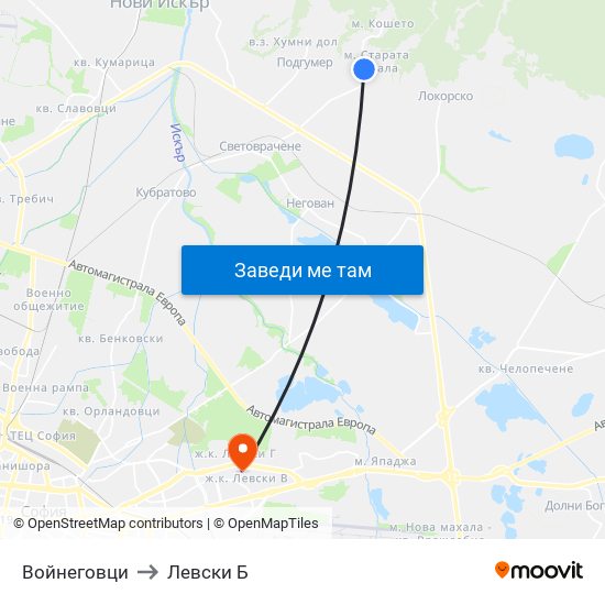 Войнеговци to Левски Б map