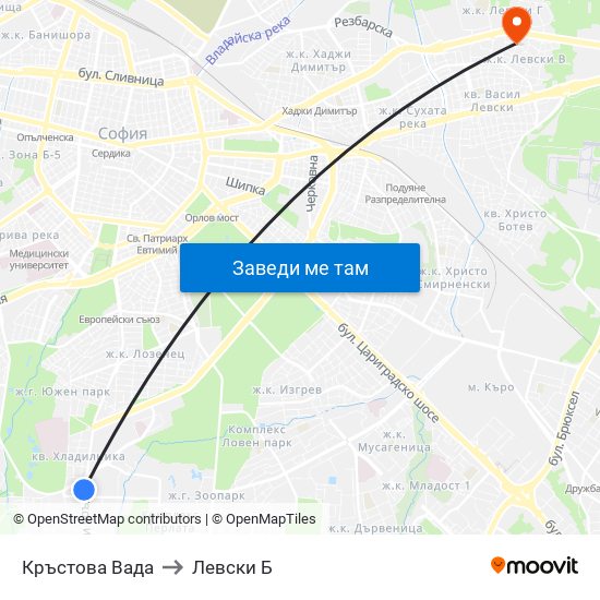 Кръстова Вада to Левски Б map