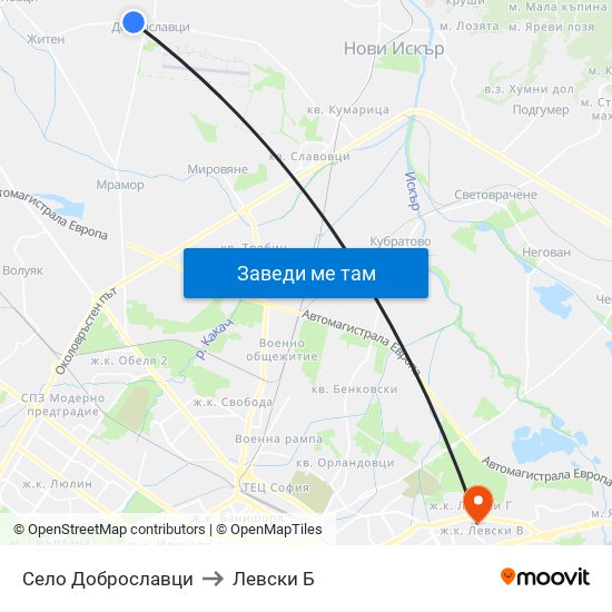 Село Доброславци to Левски Б map