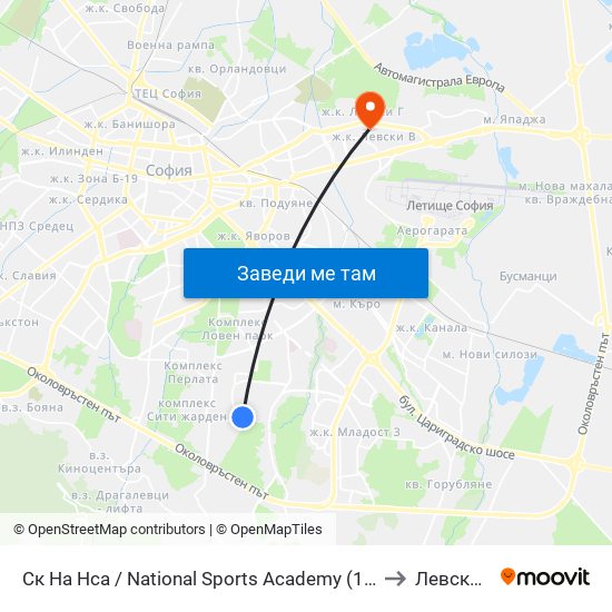 Ск На Нса / National Sports Academy (1609) to Левски Б map