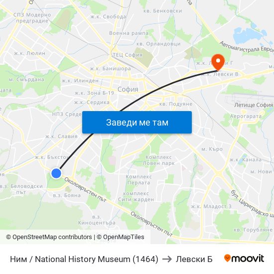 Ним / National History Museum (1464) to Левски Б map