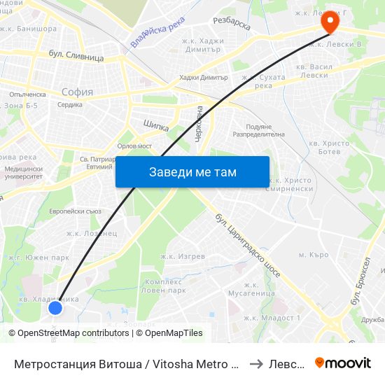 Метростанция Витоша / Vitosha Metro Station (2654) to Левски Б map