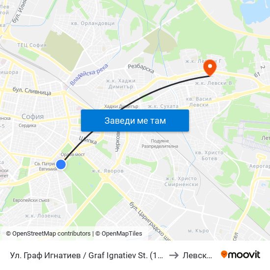 Ул. Граф Игнатиев / Graf Ignatiev St. (1913) to Левски Б map