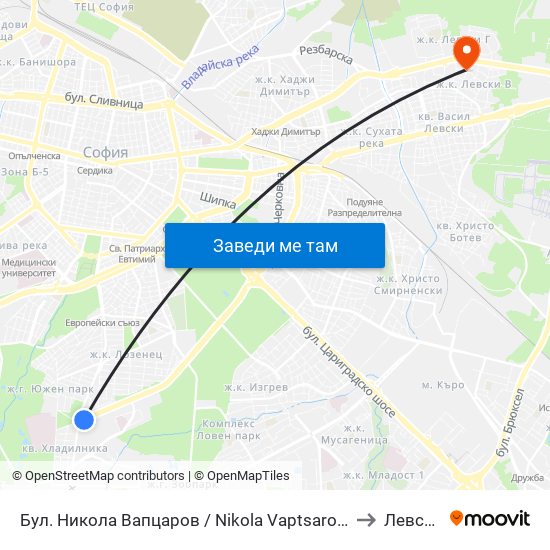 Бул. Никола Вапцаров / Nikola Vaptsarov Blvd. (0344) to Левски Б map
