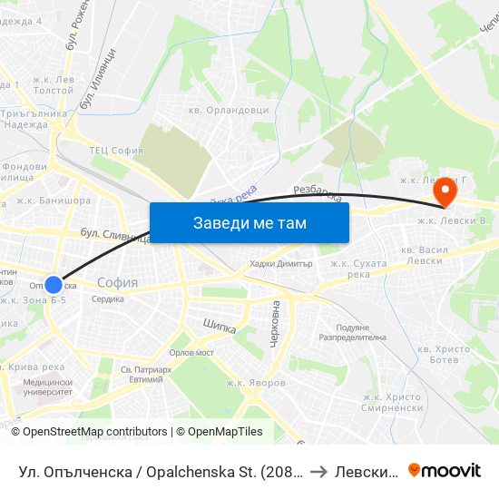 Ул. Опълченска / Opalchenska St. (2085) to Левски Б map