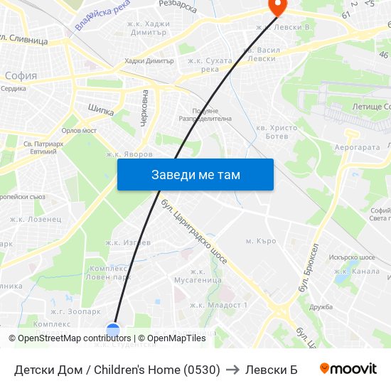 Детски Дом / Children's Home (0530) to Левски Б map