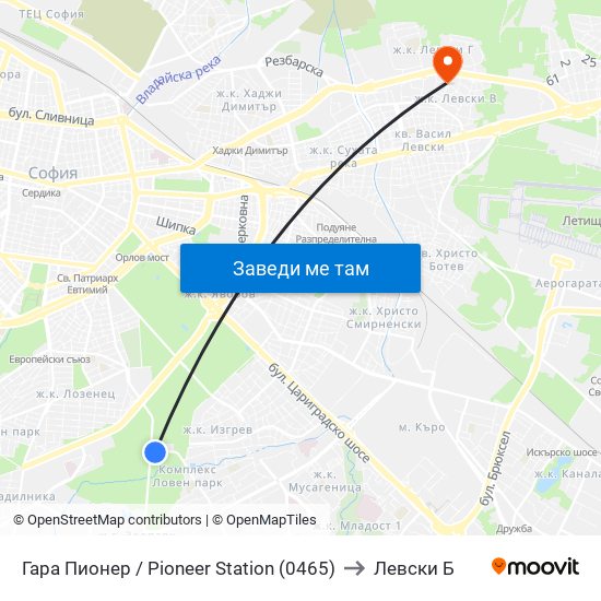 Гара Пионер / Pioneer Station (0465) to Левски Б map
