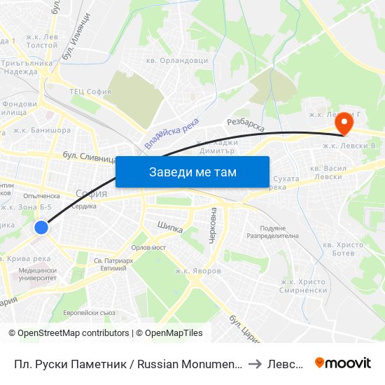 Пл. Руски Паметник / Russian Monument Sq. (1295) to Левски Б map