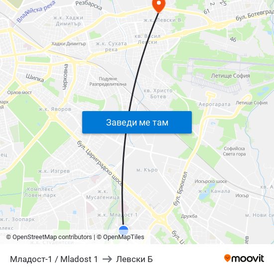 Младост-1 / Mladost 1 to Левски Б map