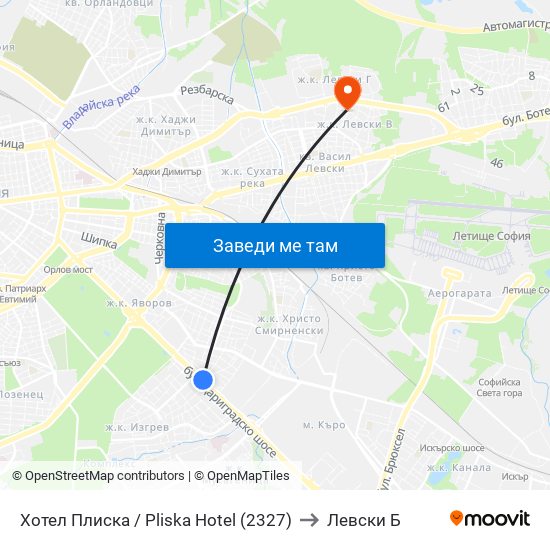 Хотел Плиска / Pliska Hotel (2327) to Левски Б map