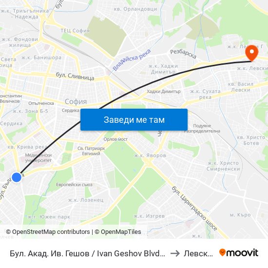 Бул. Акад. Ив. Гешов / Ivan Geshov Blvd. (0275) to Левски Б map