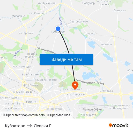 Кубратово to Левски Г map
