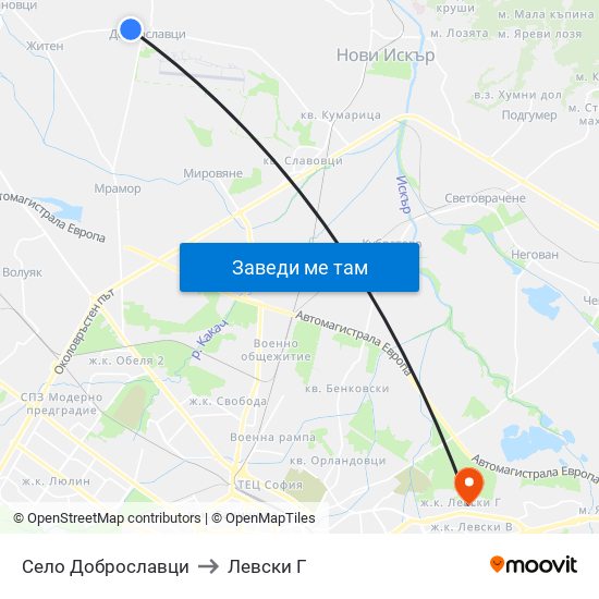 Село Доброславци to Левски Г map