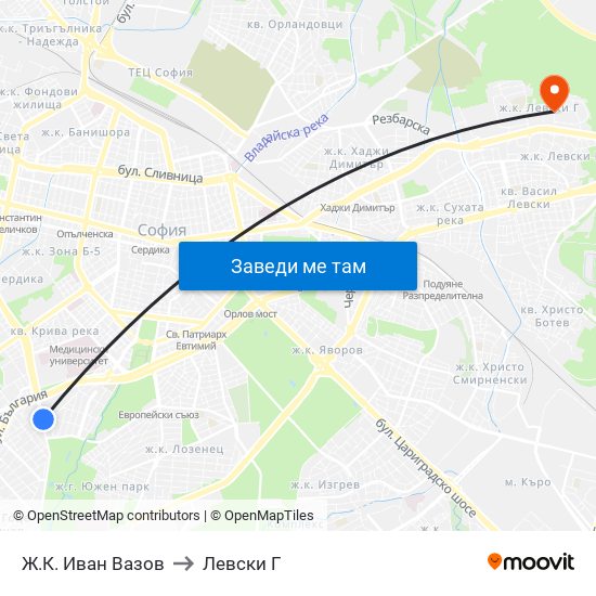 Ж.К. Иван Вазов to Левски Г map