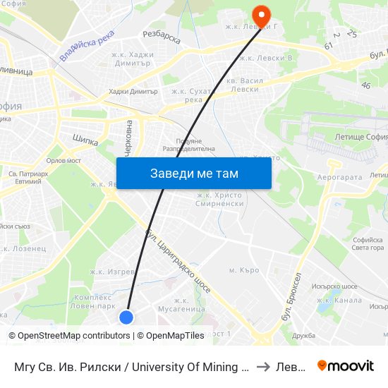 Мгу Св. Ив. Рилски / University Of Mining And Geology (1033) to Левски Г map