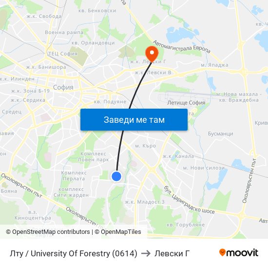 Лту / University Of Forestry (0614) to Левски Г map