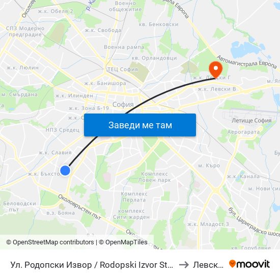 Ул. Родопски Извор / Rodopski Izvor St. (2730) to Левски Г map