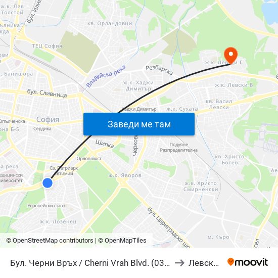 Бул. Черни Връх / Cherni Vrah Blvd. (0398) to Левски Г map