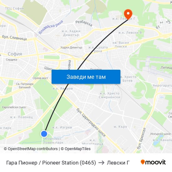 Гара Пионер / Pioneer Station (0465) to Левски Г map